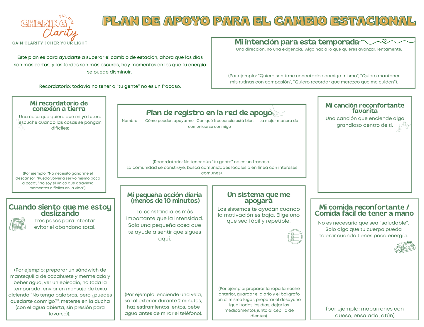 Seasonal Shift Support Plan / Plan de apoyo para el cambio estacional (Spanish Version)